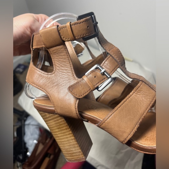 Aldo Strappy Gladiator Stacked Block Heel Leather Sandals Cognac Sz 9 - Picture 7 of 13